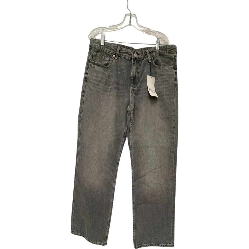 Zara Womens Wide Jeans EU 46 US 14 Gray Mid Rise Full length Denim 6045/223 NWT - Picture 2 of 10